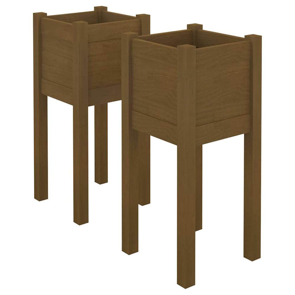 Jardinières d'extérieur 2 pcs marron miel 31x31x70cm pin massif