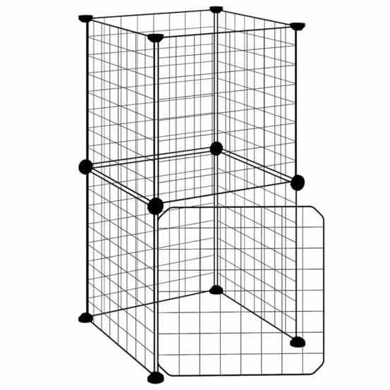 Cage animaux de compagnie à 8 panneaux et porte noir 35x35x70 cm