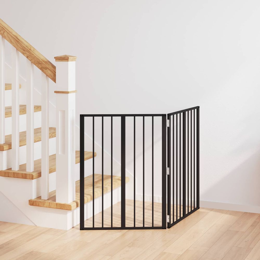 Barrière pour chien acier galvanisé intérieur enclos modulable noir 120x80 cm
