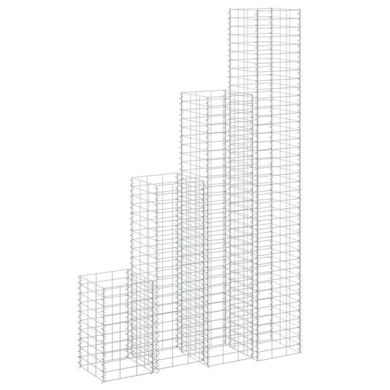 Set de 4 gabions hauteurs variées fer durable pour création mur design modulable argent 30x30cm