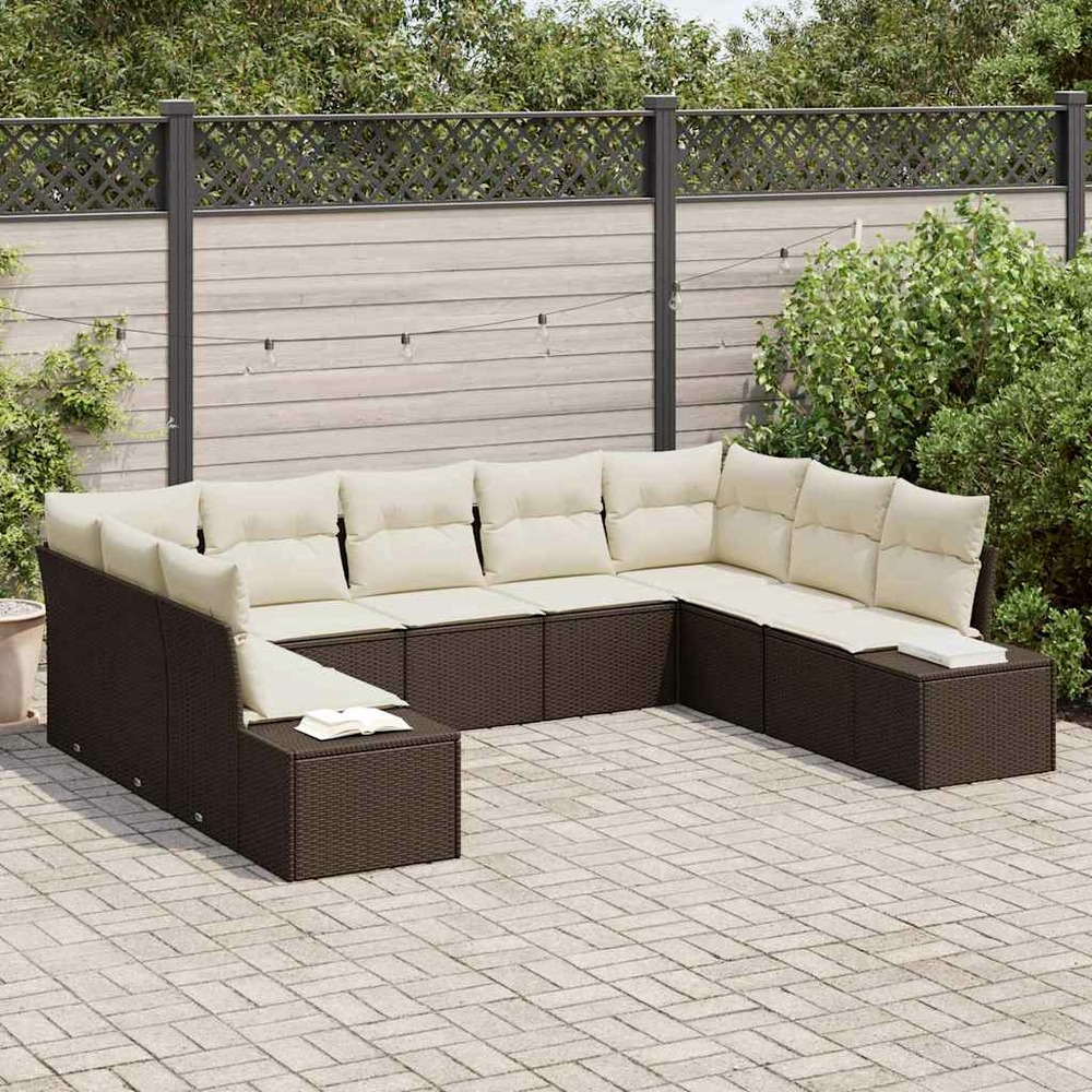 Ensemble de canapé de jardin 9 pcs marron polyrotin