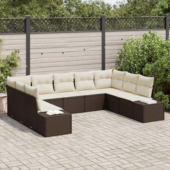 Ensemble de canapé de jardin 9 pcs marron polyrotin