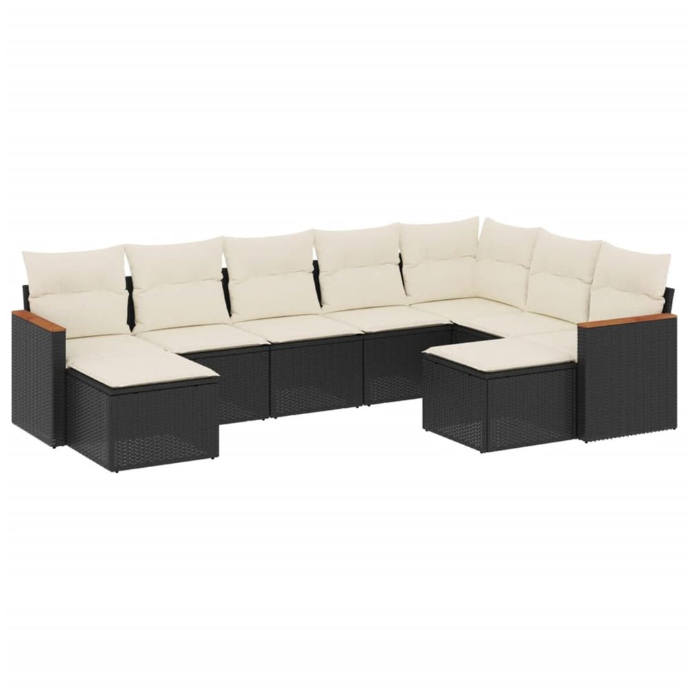 Salon de jardin 9 pcs avec coussins noir résine tressée