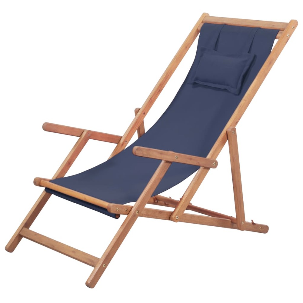Chaise pliable de plage tissu et cadre en bois bleu