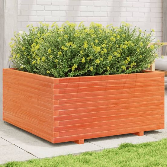 Jardinière carrée bois massif pour jardin terrasse balcon cire marron 100x100cm