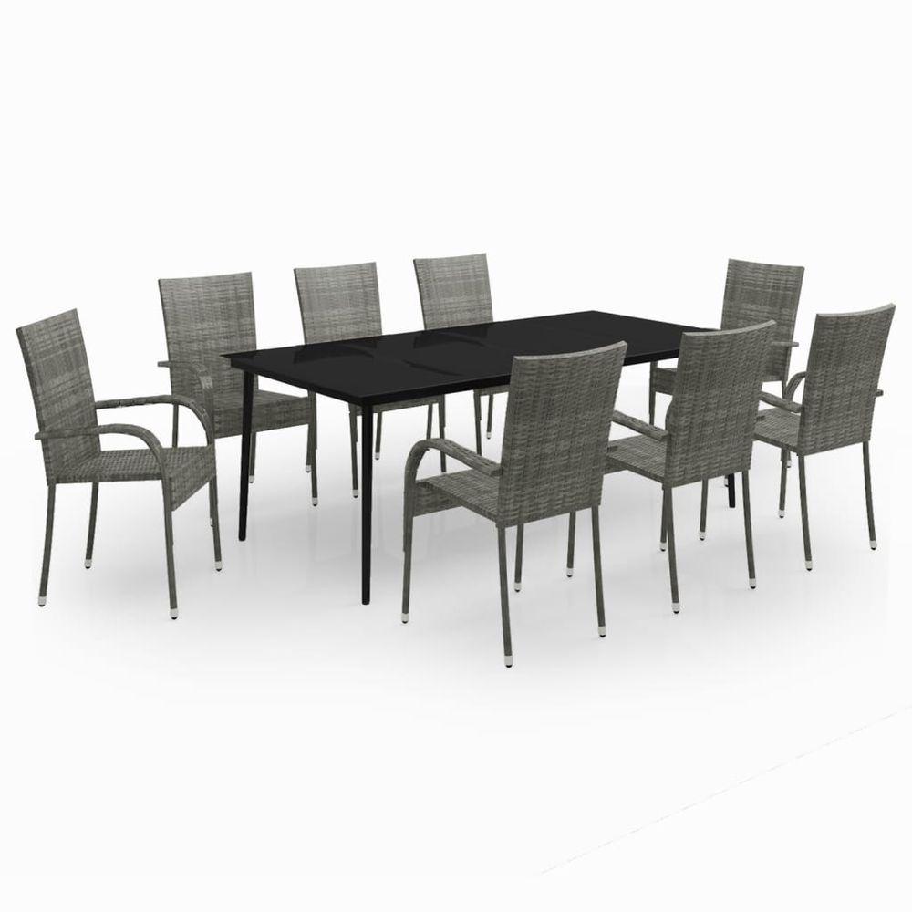 Ensemble de salle à manger de jardin meuble extérieur 9 pièces gris et noir
