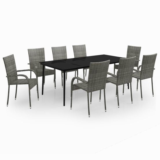 Ensemble de salle à manger de jardin meuble extérieur 9 pièces gris et noir