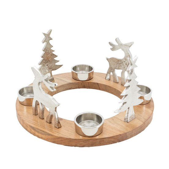 Support 4 bougies en bois et aluminium