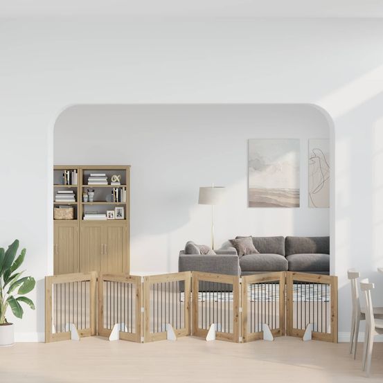Maxi barrière chien bois intérieur parc modulable pliable 482x80cm chêne