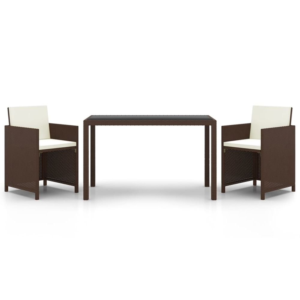 Ensemble à manger de jardin et coussins 3 pcs poly rotin marron