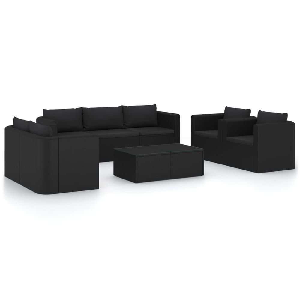 Salon de jardin 9 pcs avec coussins résine tressée noir
