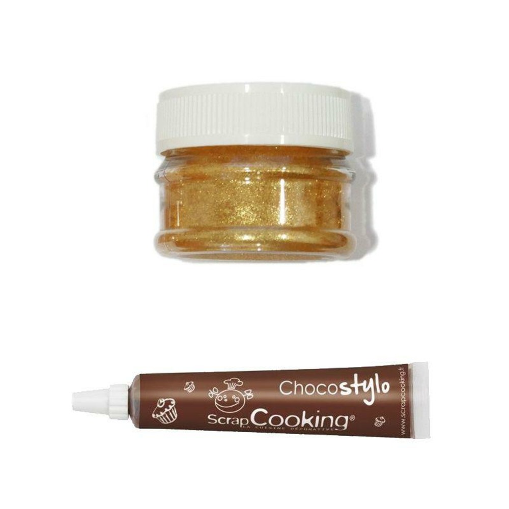 Colorant alimentaire de surface en poudre doré + stylo chocolat
