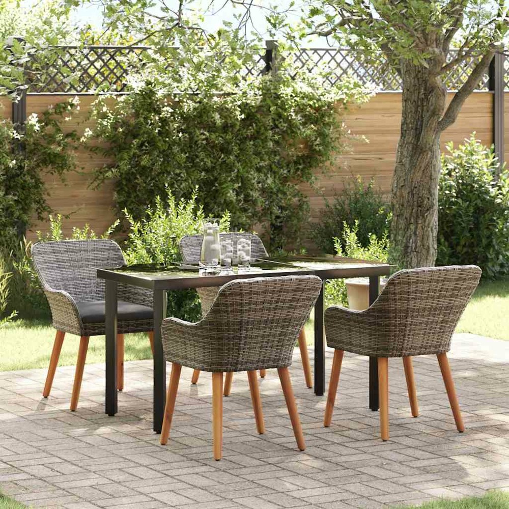 Ensemble de salle à manger pour jardin 5 pcs gris polyrotin