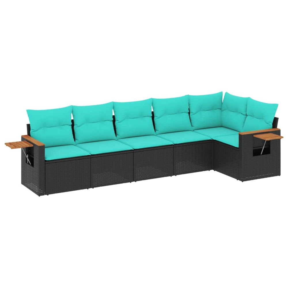 Salon de jardin 6 pcs avec coussins noir résine tressée