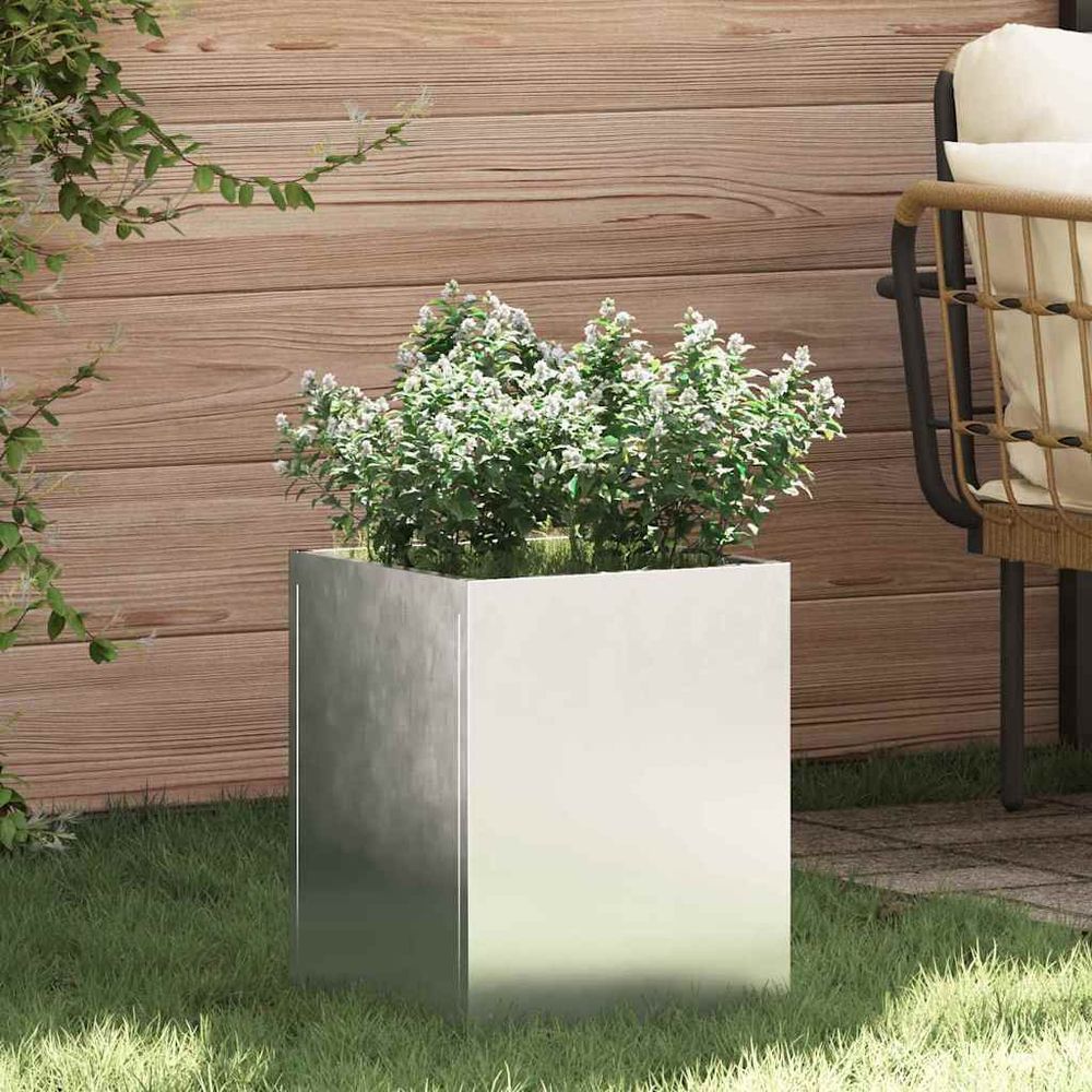 Jardinière carrée acier galvanisé anti-rouille pour balcon argent 32x32x40 cm