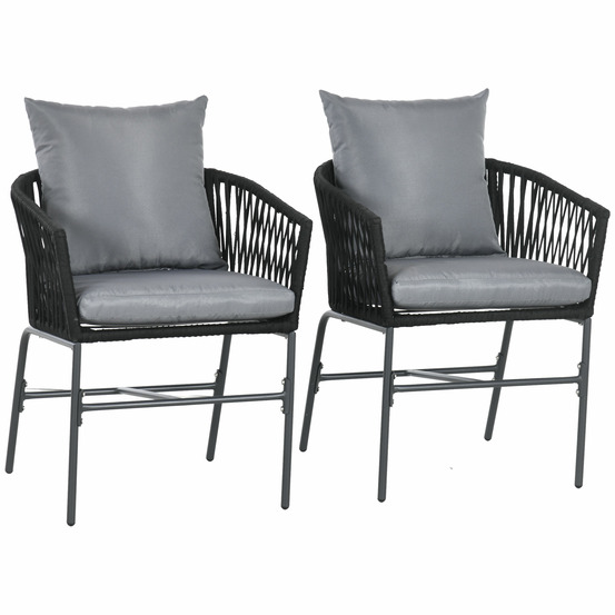 Lot de 2 chaises de jardin avec coussins, structure en métal, pour jardin et terrasse, noires