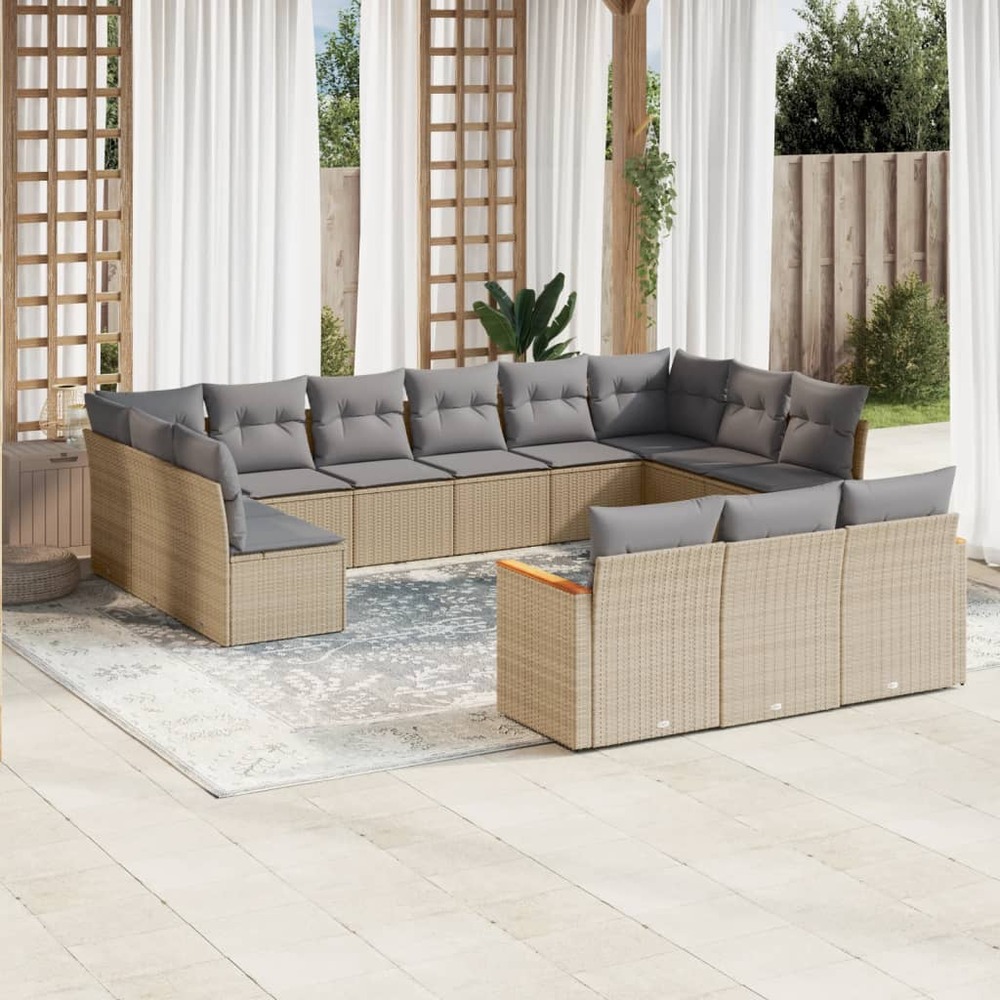 Salon de jardin et coussins 13 pcs mélange beige résine tressée