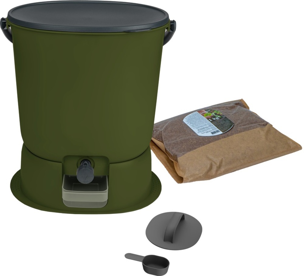 Composteur bokashi essential 15,3l +1kg brain+base-olive