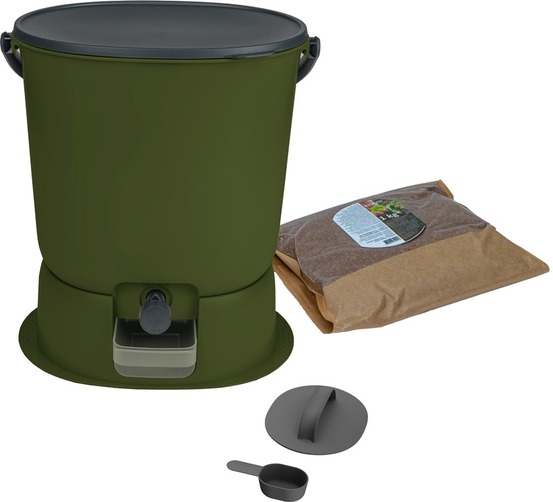 Composteur bokashi essential 15,3l +1kg brain+base-olive