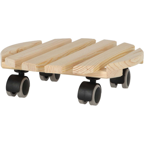 Support à roulettes en bois pour plantes d'intérieur rond - naturel