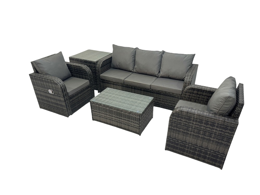 Salon de jardin exterieur ensemble de canapés en rotin avec chaise inclinable table basse table d'appoint gris foncé mixte