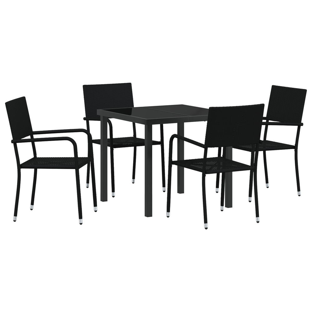 Ensemble de jardin de 5 pièces noir poly rattan