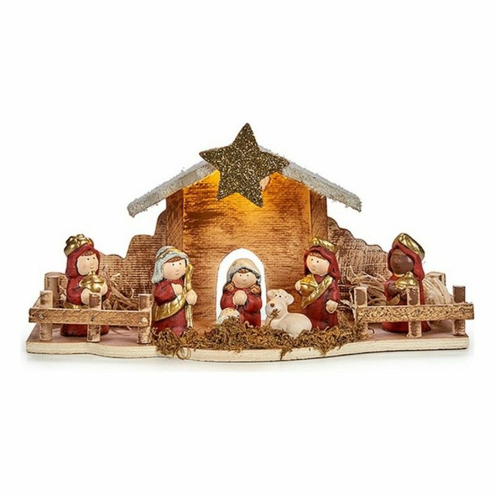 Crèche de noël lumière led 33 x 16 x 10,5 cm céramique rouge bois marron blanc