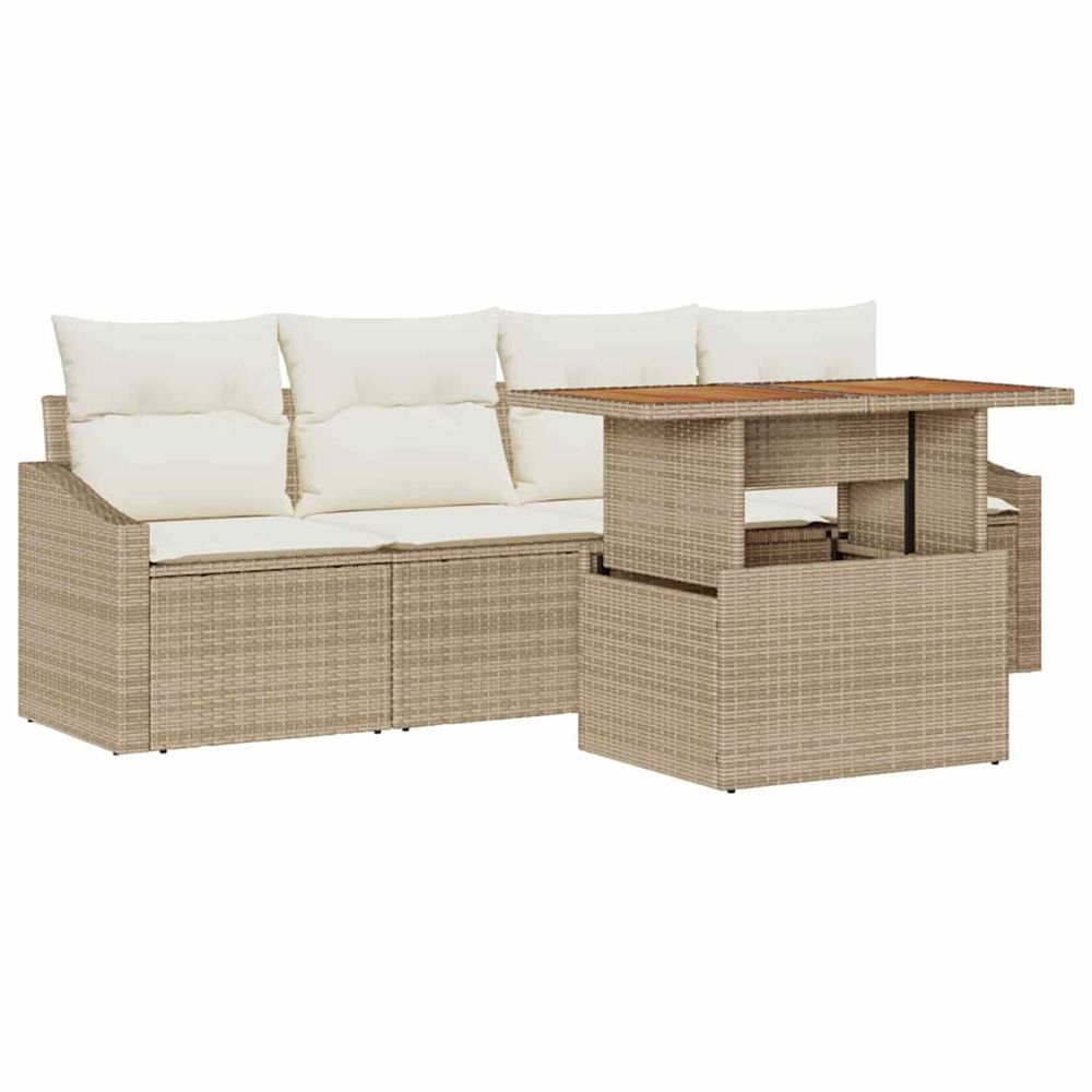 Ensemble de canapé de jardin 5 pc beige poly rotin