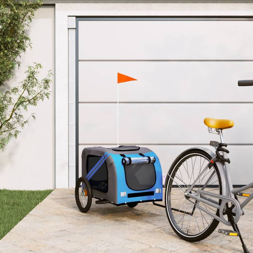 Remorque vélo chien en acier transport confortable et sécurisé bleu et gris