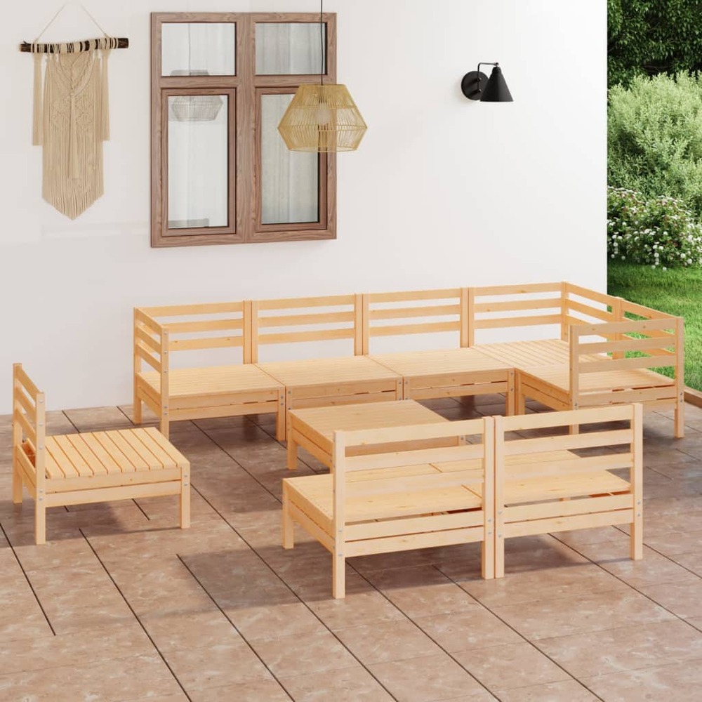 Salon de jardin 9 pcs bois de pin massif