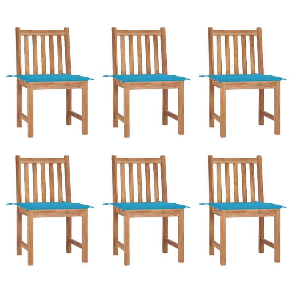 Chaises de jardin lot de 6 avec coussins bois de teck massif