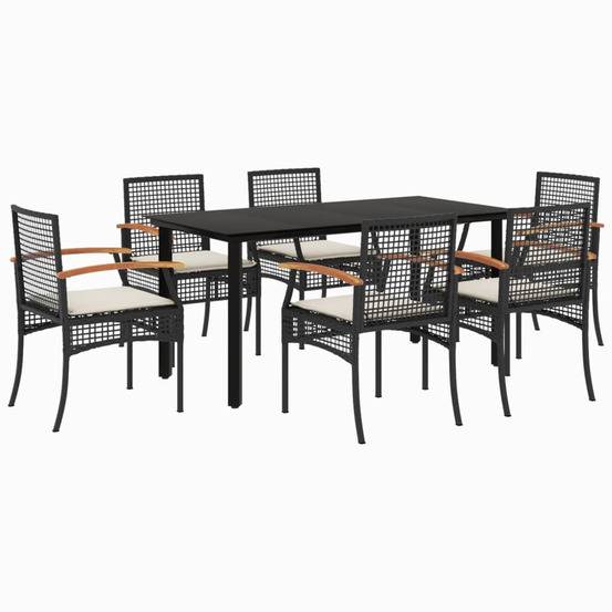 Ensemble à manger de jardin coussins 7pcs noir résine tressée