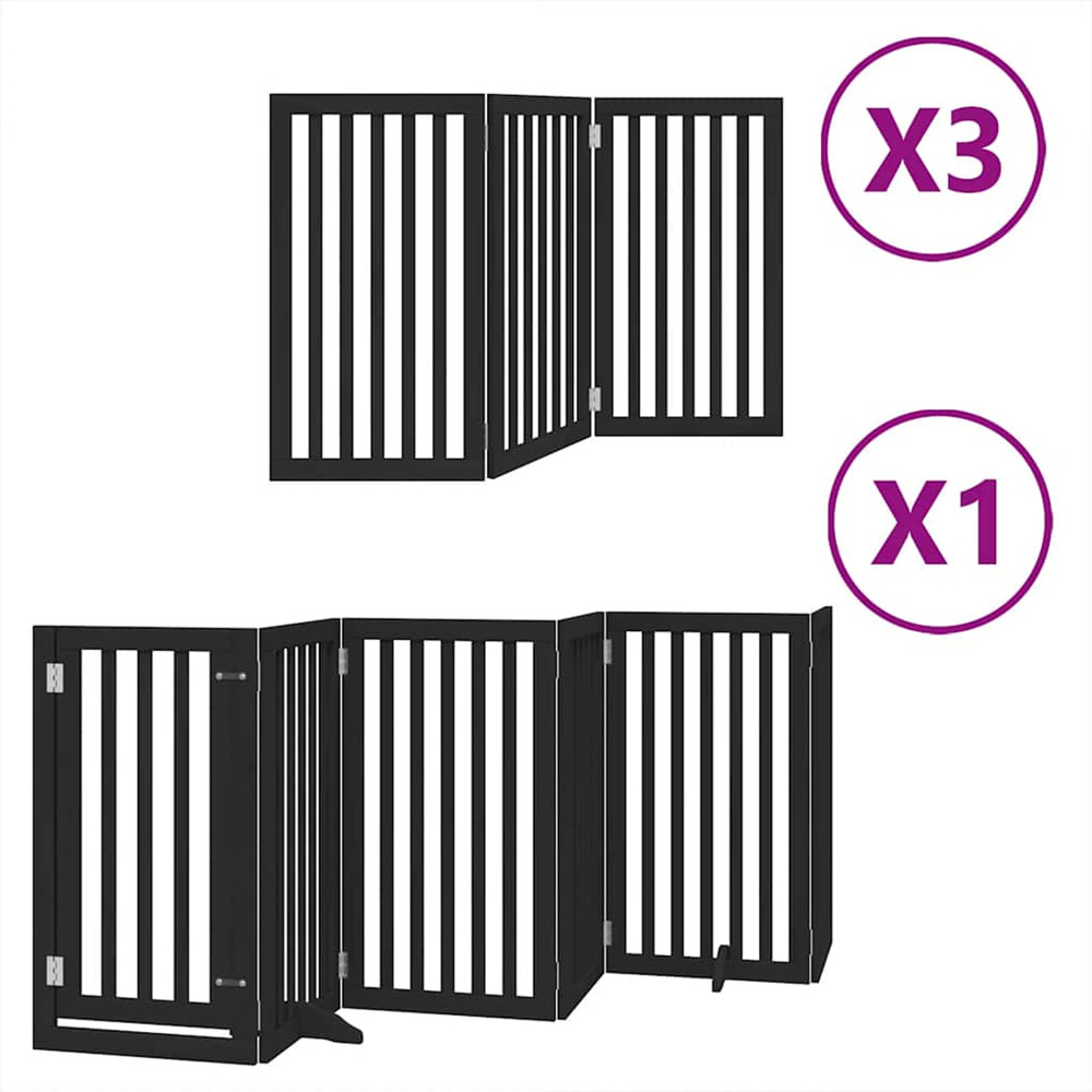 Barrière pour chien porte pliable 15panneaux noir bois peuplier