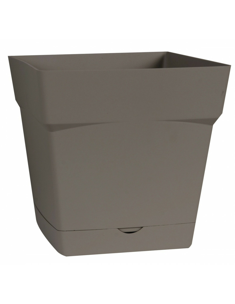 Pot plastique carré toscane soucoupe intégrée taupe 24,8 x 24,8 x 24