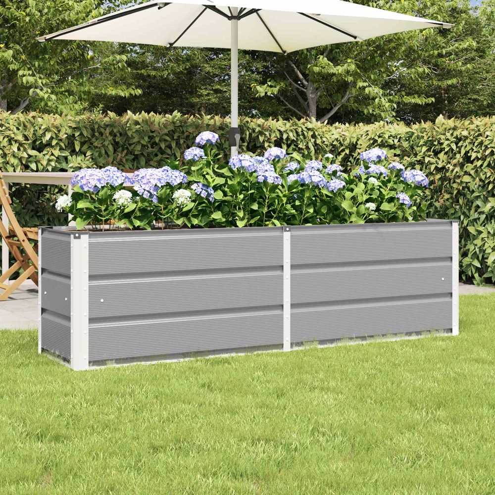 Grande jardinière rectangulaire acier bac à fleurs extérieur 160x40x45 cm gris clair