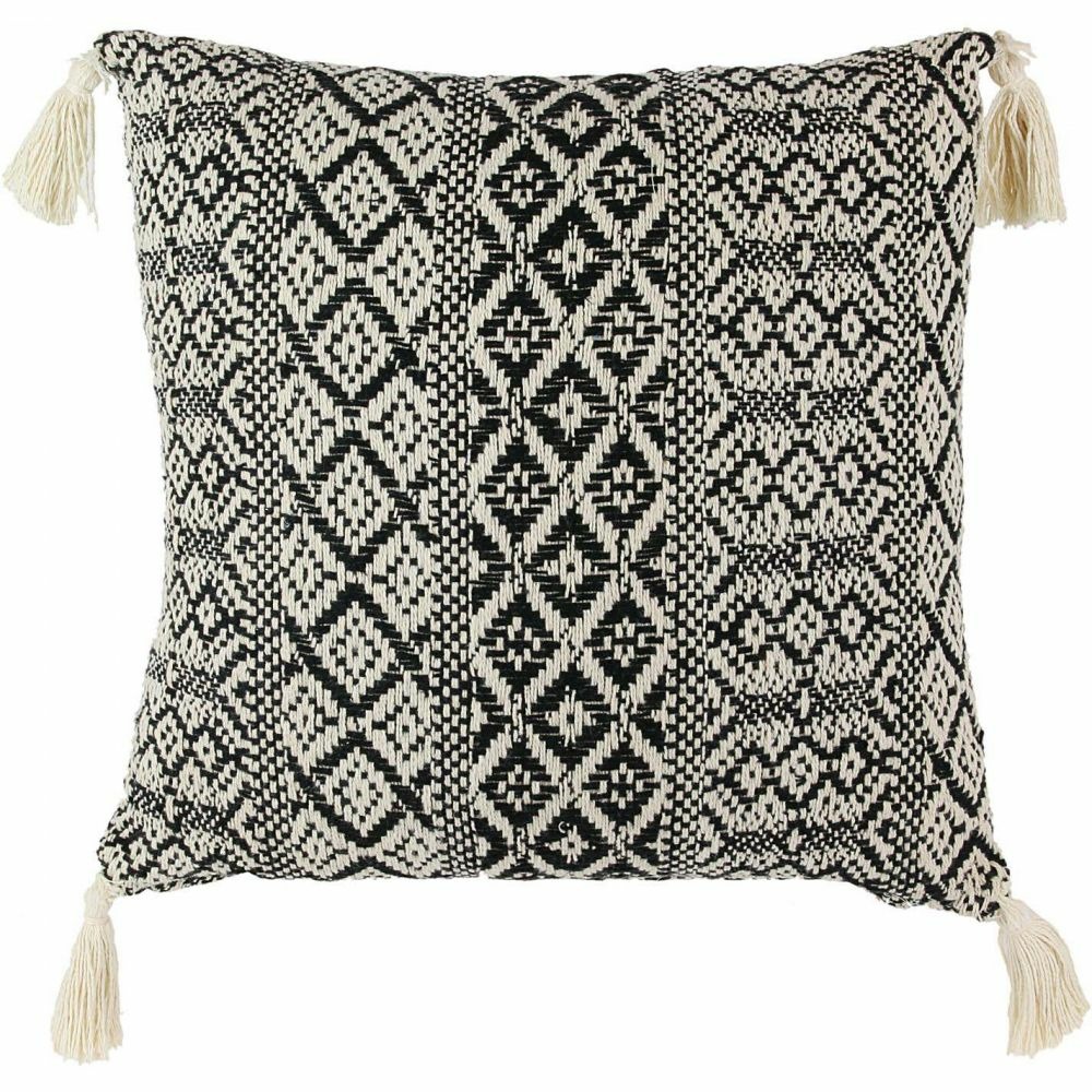 Coussin imprimé ethnique avec pompons 40 cm