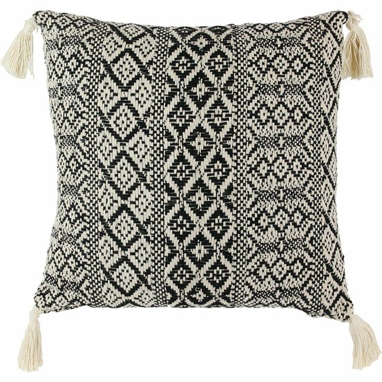 Coussin imprimé ethnique avec pompons 40 cm