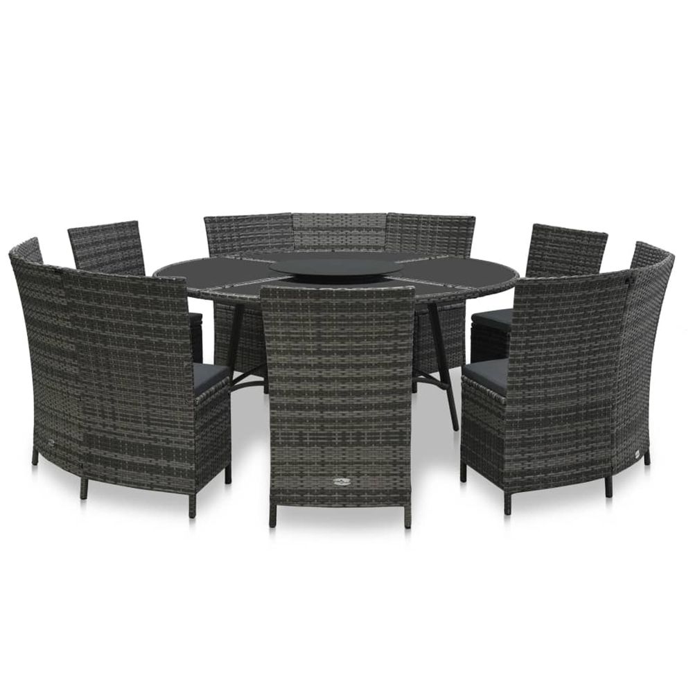 Ensemble à manger d'extérieur 7 pcs avec coussins rotin gris