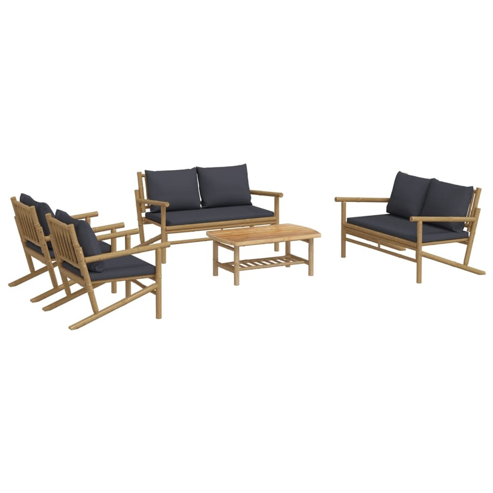 Salon de jardin meuble d'extérieur ensemble de mobilier 5 pièces avec coussins gris foncé bambou