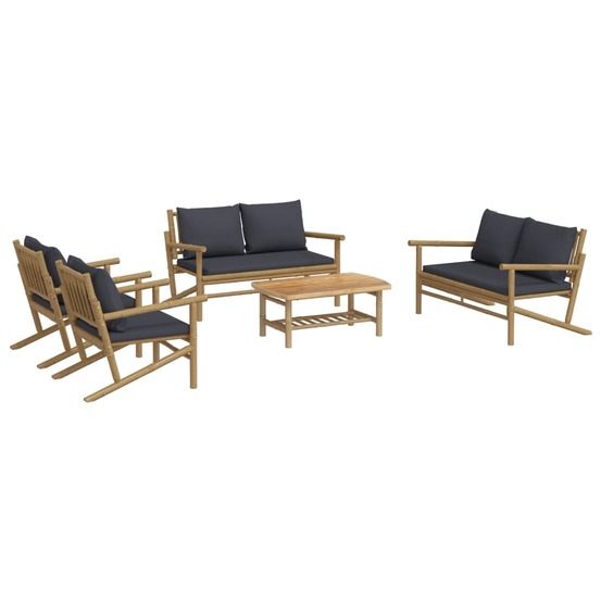 Salon de jardin meuble d'extérieur ensemble de mobilier 5 pièces avec coussins gris foncé bambou