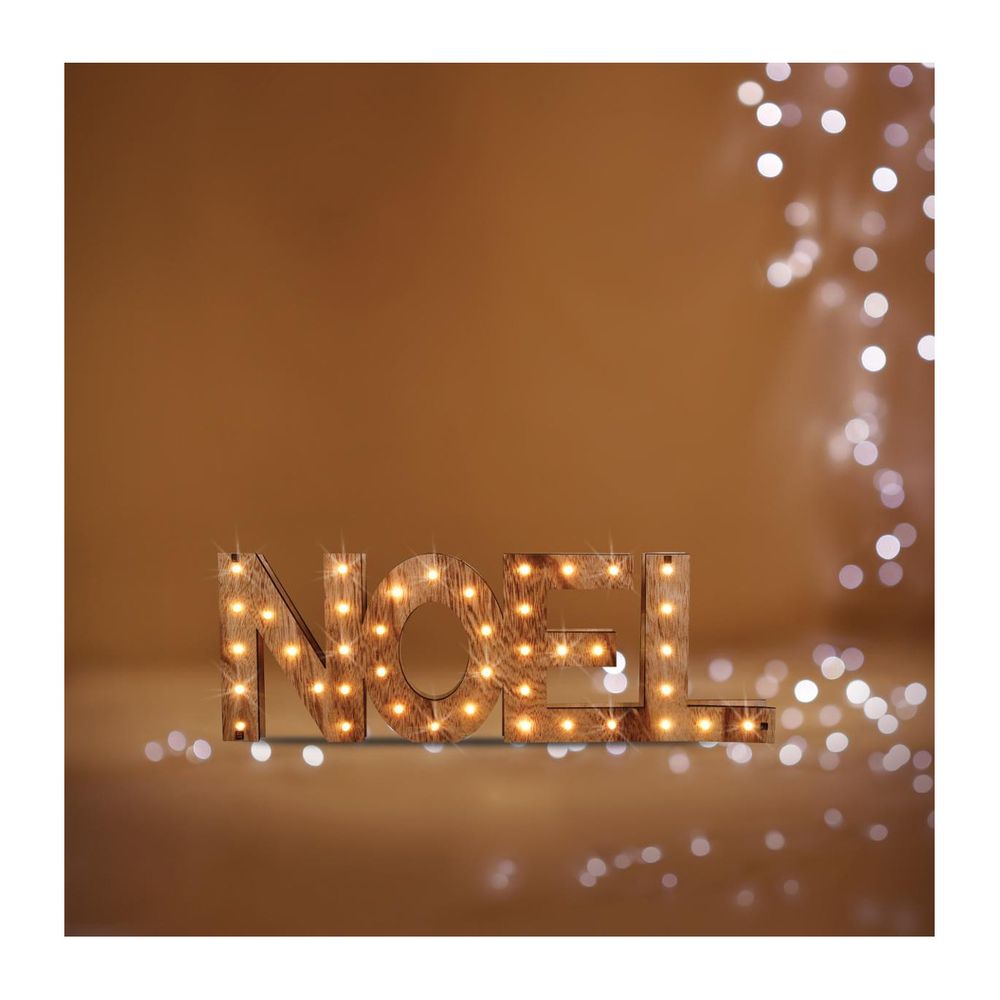 Déco de noël en bois lumineux 41 led blanc chaud 44 x 15 cm