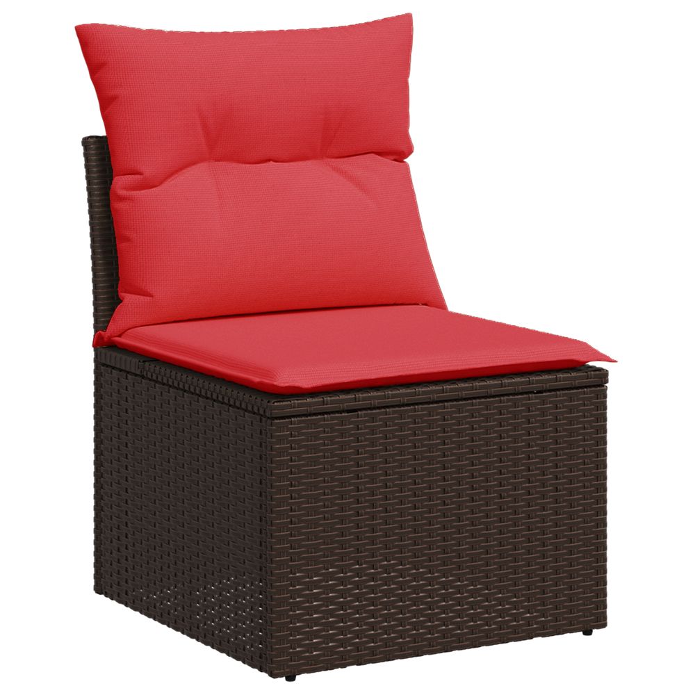 Chaise de jardin sans accoudoirs avec coussins en résine tressée marron