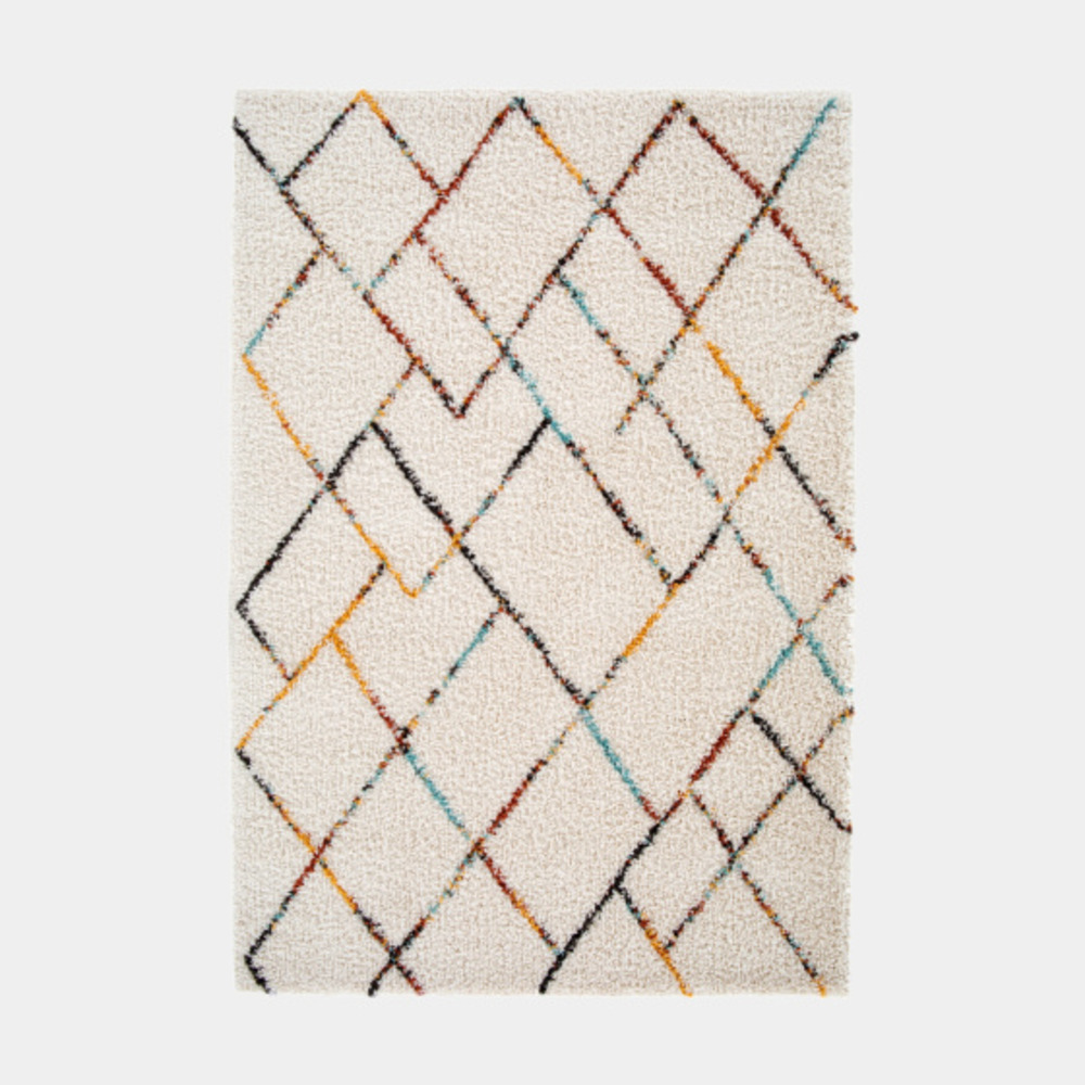 Tapis motif berbère - nelya - écru et traits multicolore - 160 x 230 cm