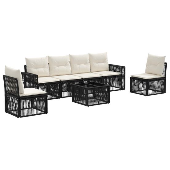 Ensemble de canapé de jardin 7 pc noir et blanc crème polyrotin