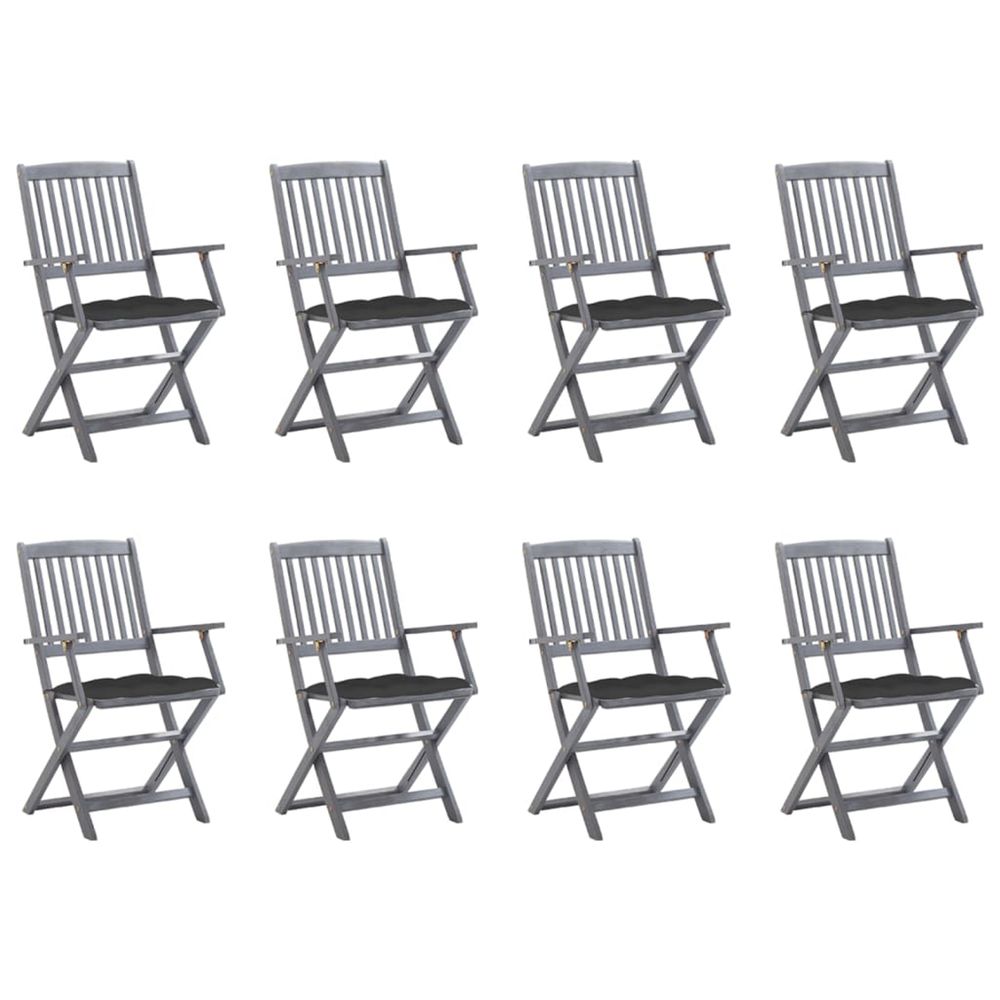 Chaises pliantes 8 pièces avec coussins en bois d'acacia massif