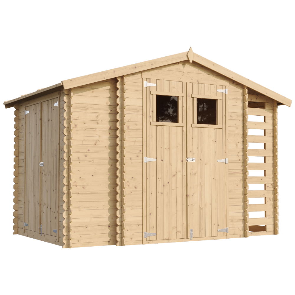 Abri de jardin en bois avec à bûches / rangement 5,41 m² - h218 x 328 x 206 cm - m389
