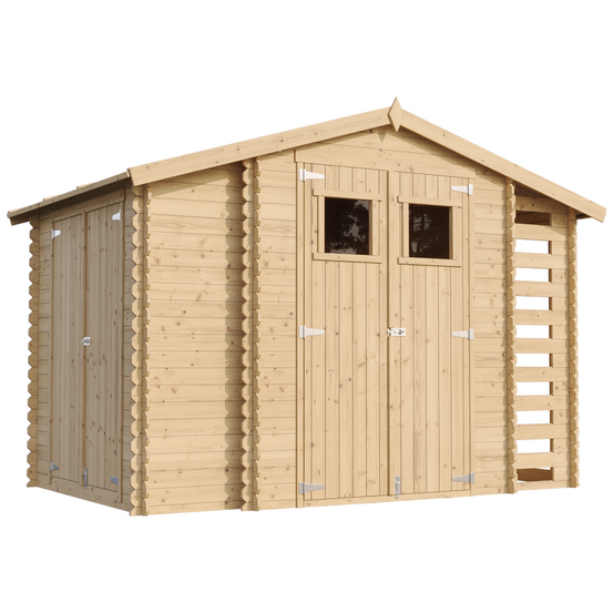 Abri de jardin en bois avec à bûches / rangement 5,41 m² - h218 x 328 x 206 cm - m389