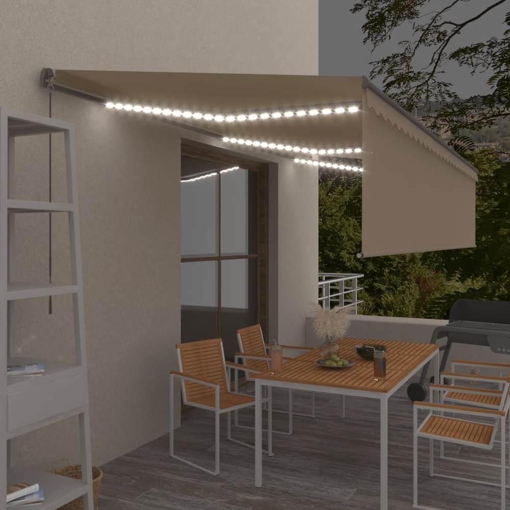Auvent manuel rétractable avec store et led 6x3 m crème
