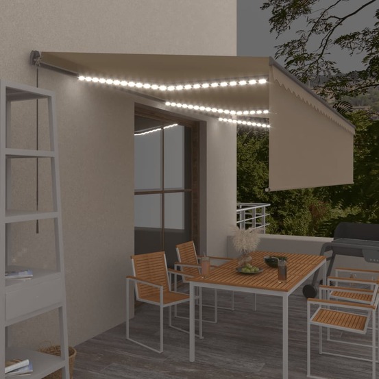 Auvent manuel rétractable avec store et led 6x3 m crème
