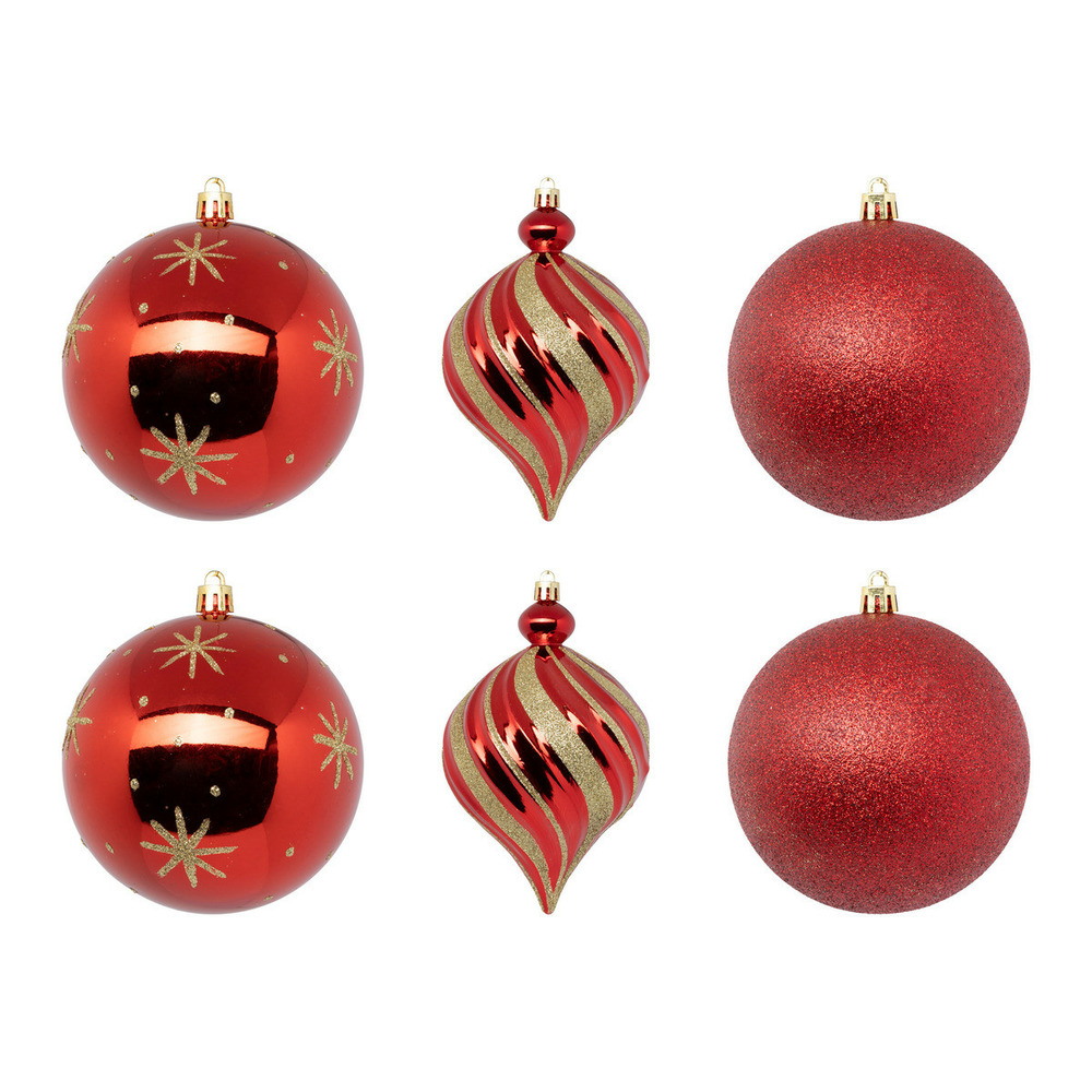 Déco de sapin lot de 6 boules de noël d 10 cm - rouge et or